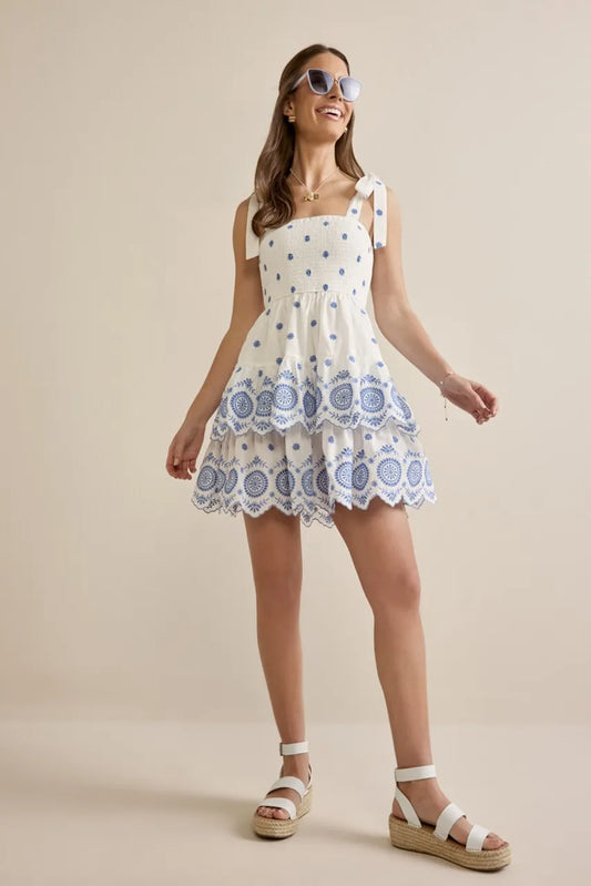 Ginger Smocked Eyelet Mini Dress